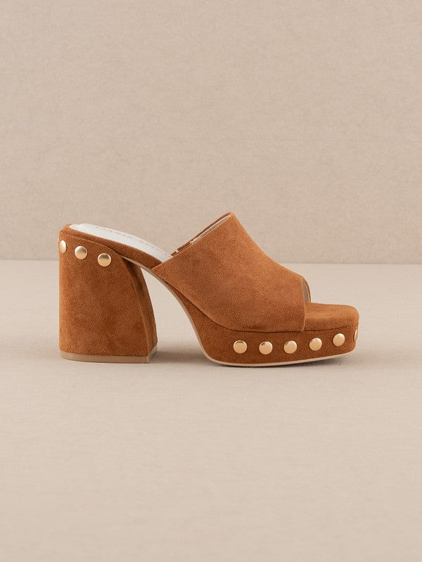 The Leona - Studded Suede Platform Heels - Caramel image 0