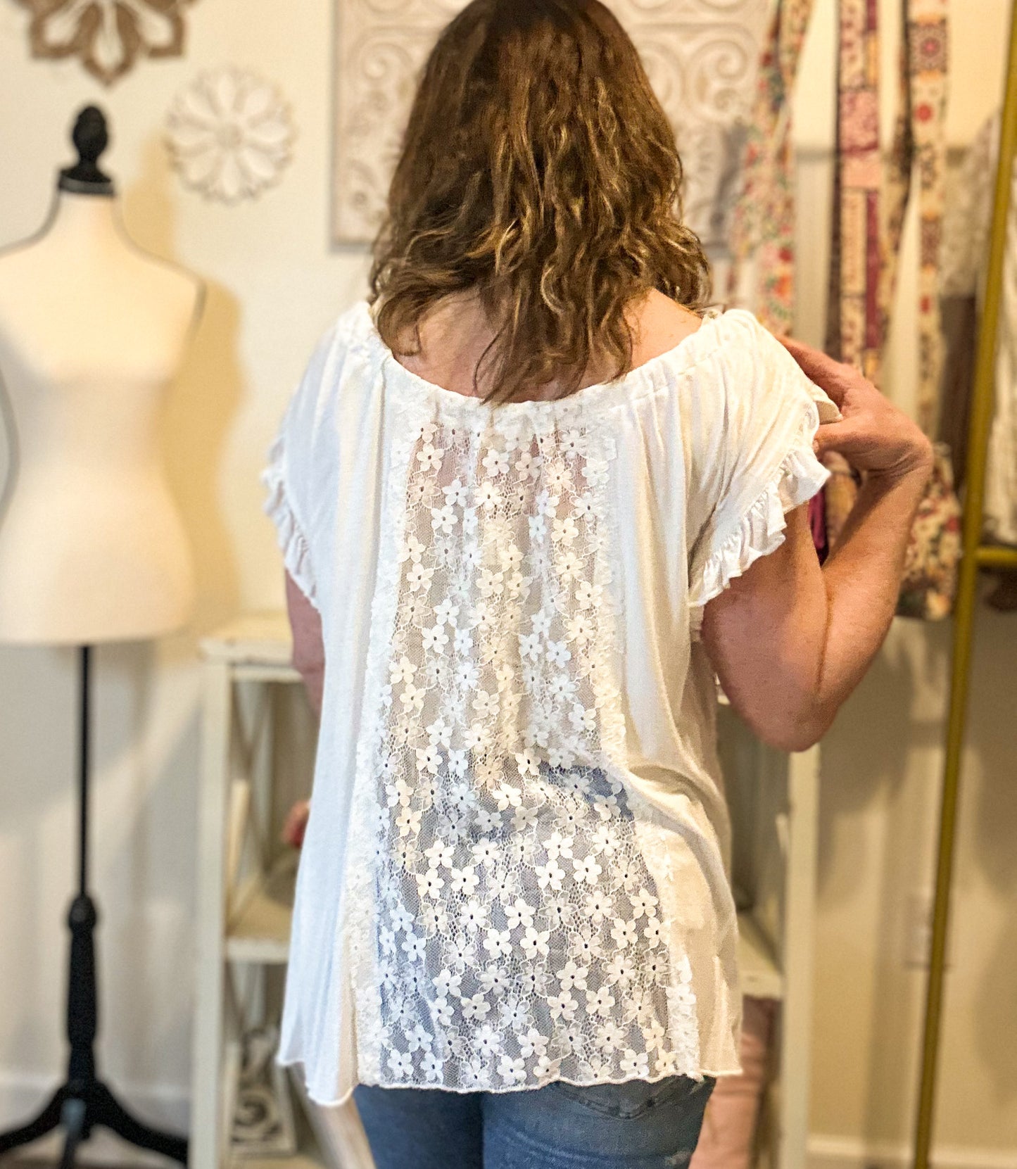POL Lace and Floral Knit Top - Ivory image 1
