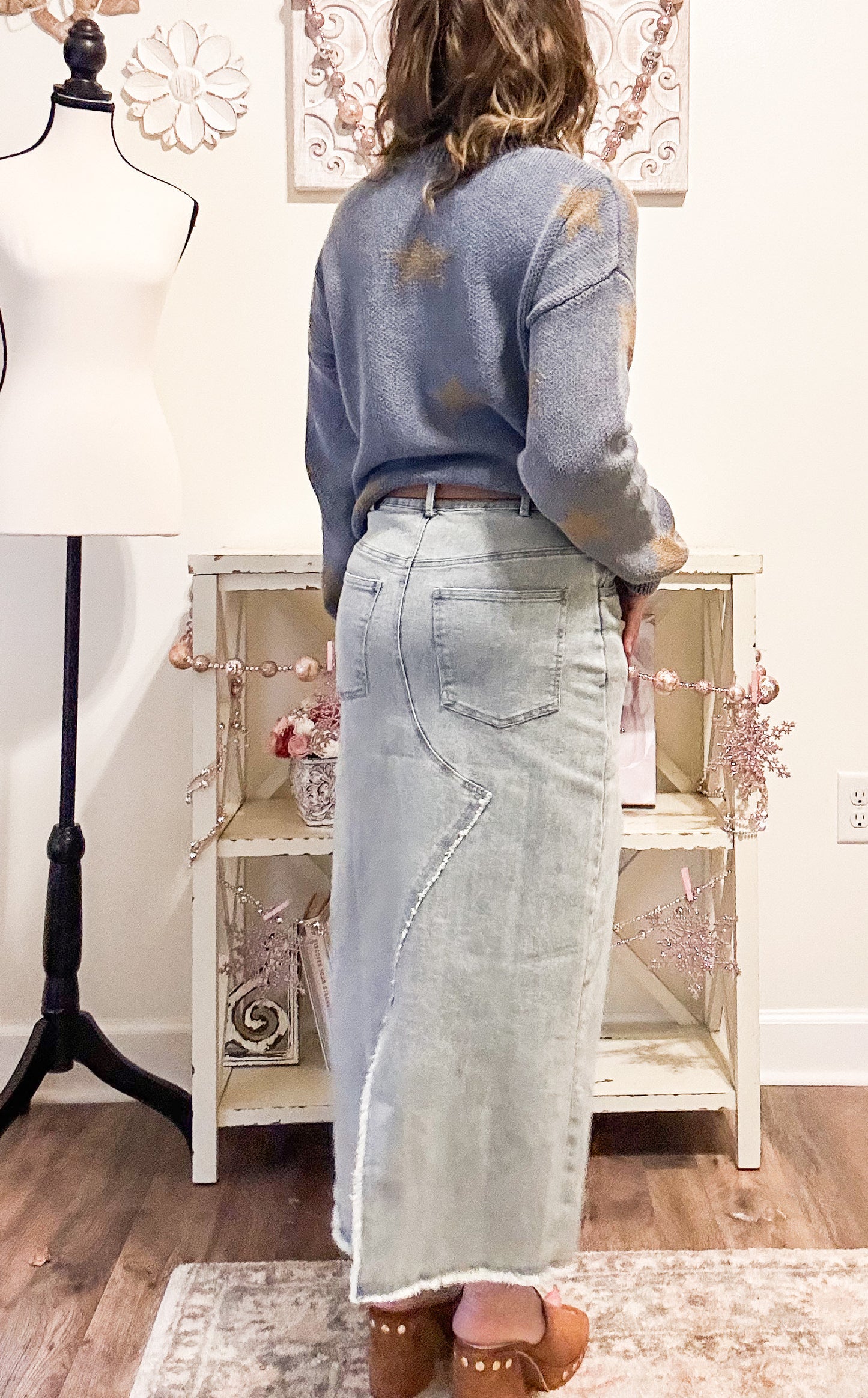 Midi Denim Front Slit Skirt image 2