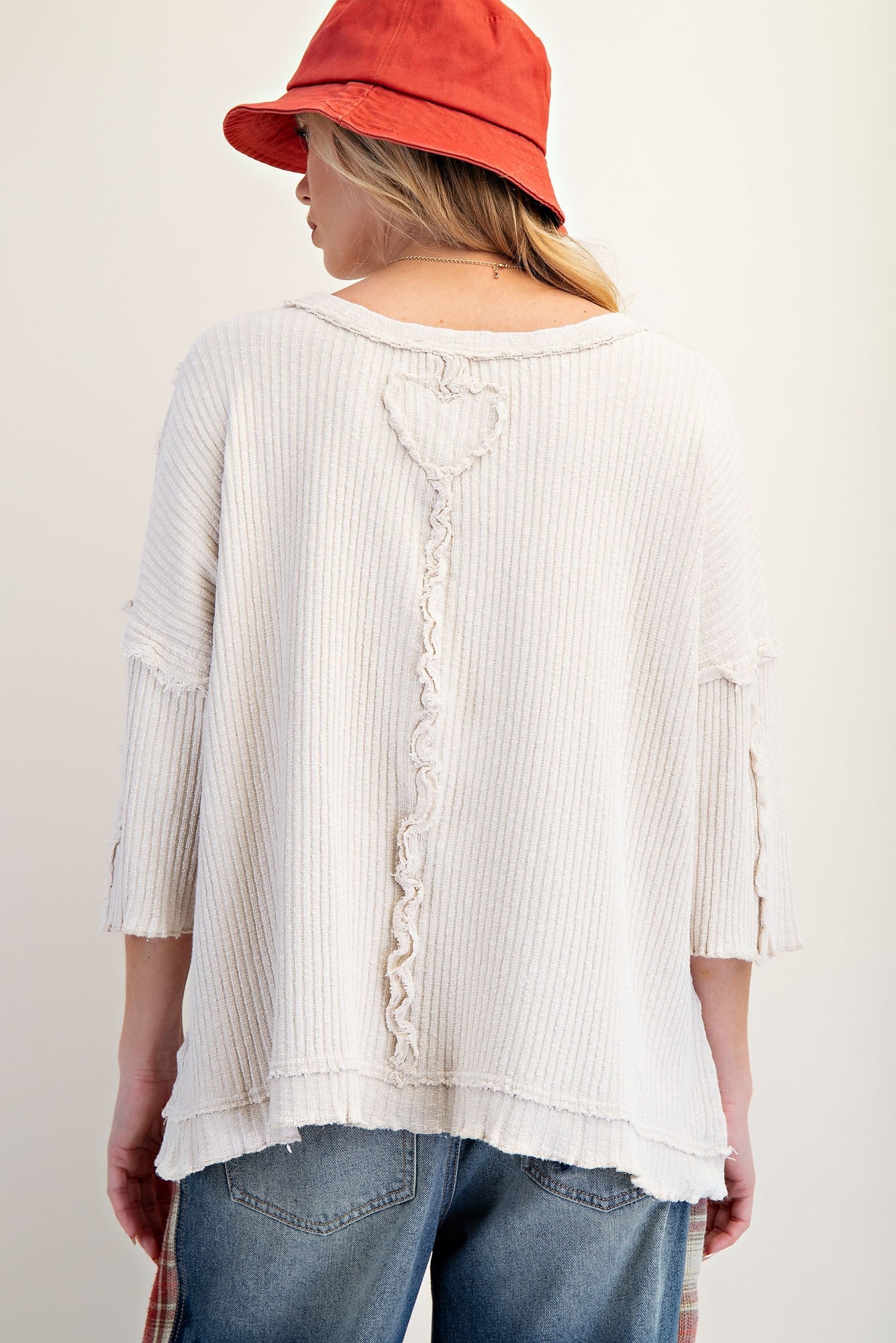 Mineral Washed Raw Edge Rib Knit Top
