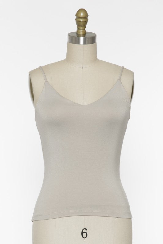 Double Layered Camisole V-Neck Tank Top - Black or Light Taupe image 3