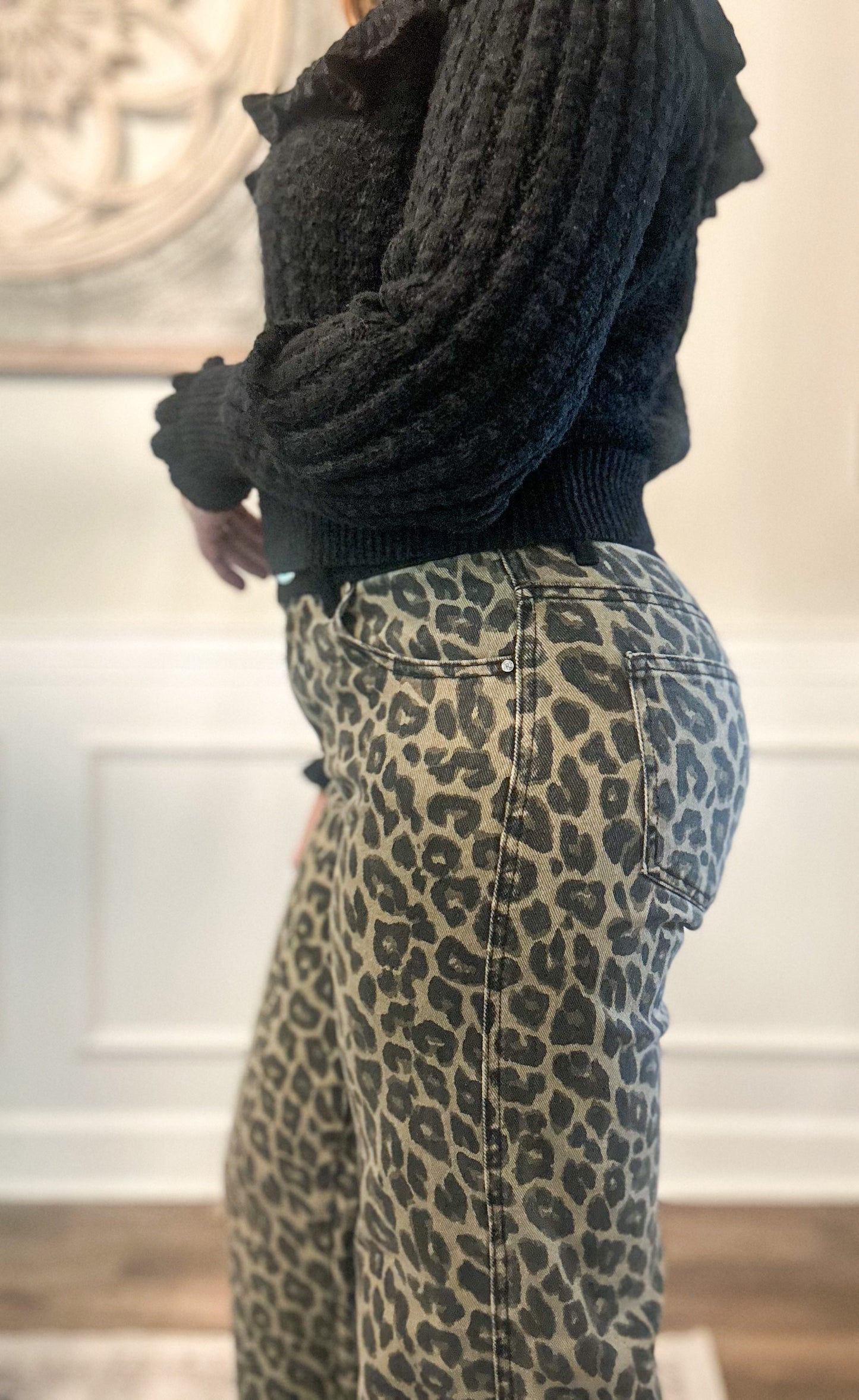 Risen High Rise Wide Leg Leopard Jeans