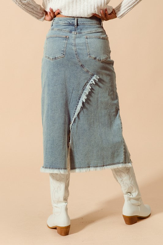 Midi Denim Front Slit Skirt image 5