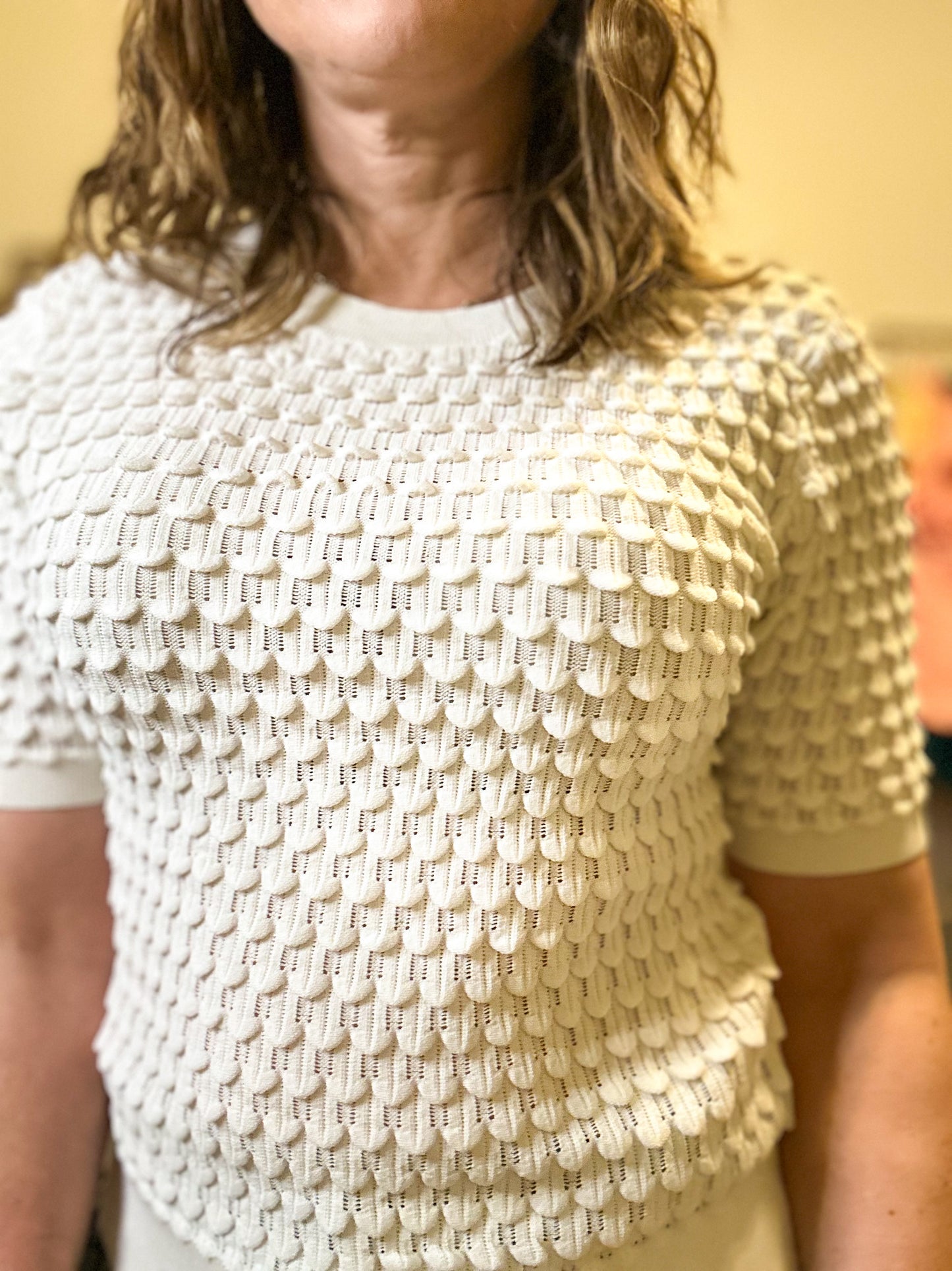 Bubble Textured Knit Top - Off White image 1