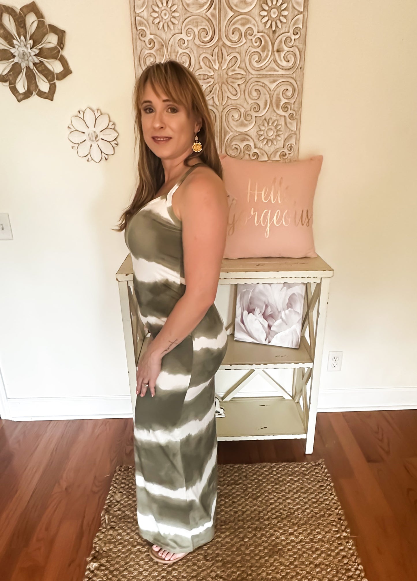Spaghetti Strap Tie-Dye Maxi Dress - Black or Olive image 1