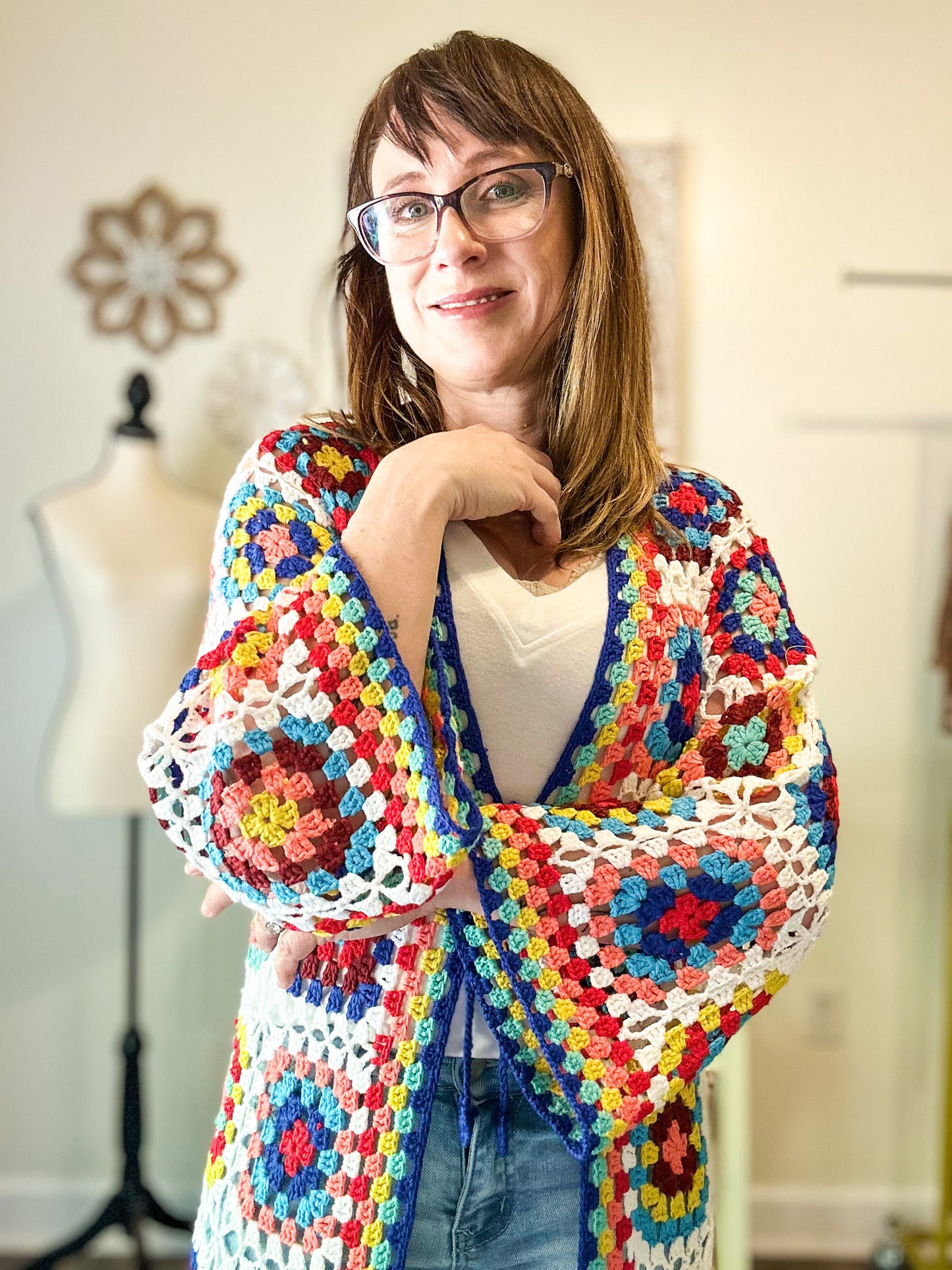 Granny Square Multi Color Crochet Maxi Cardigan image 4