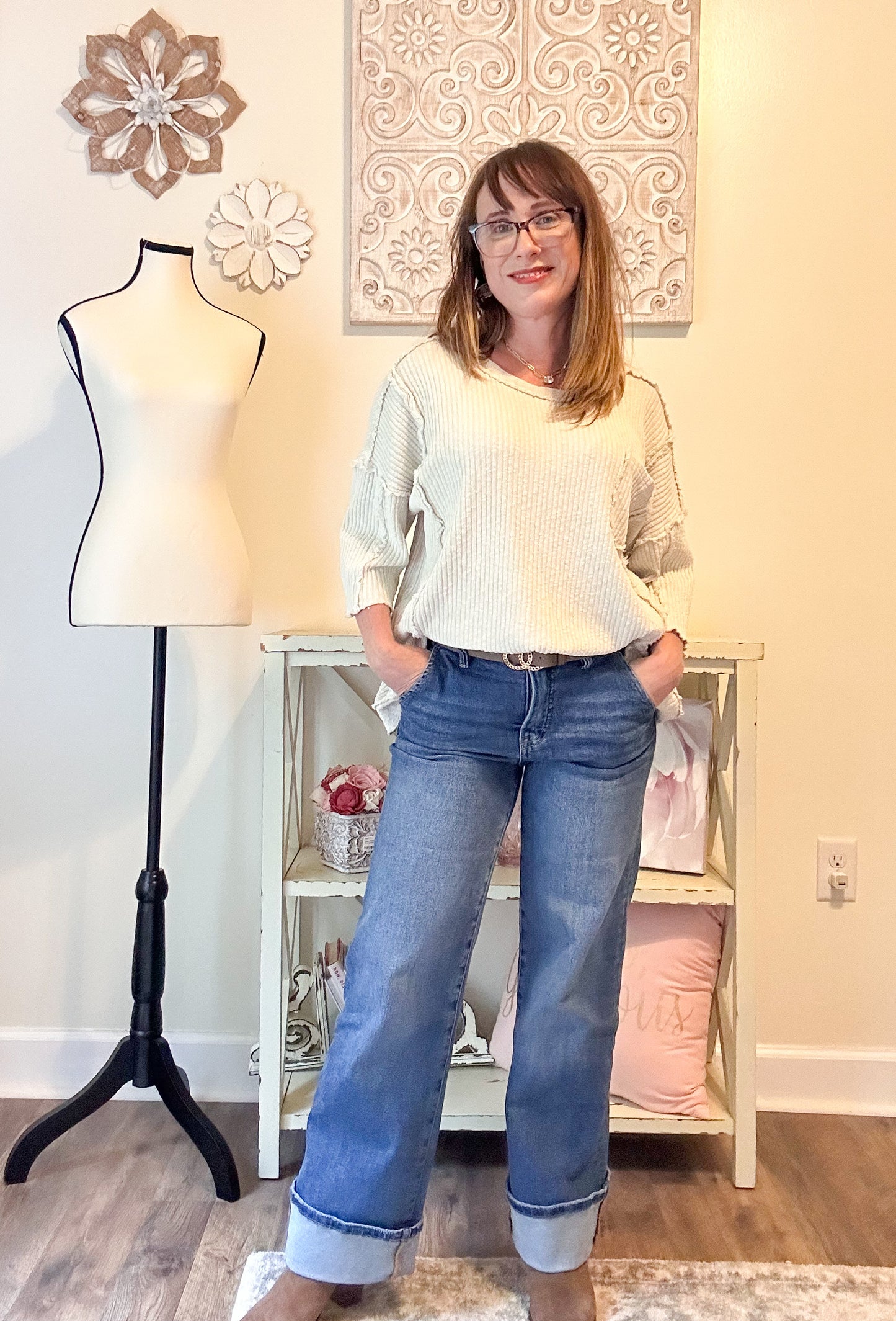 Mineral Washed Raw Edge Rib Knit Top
