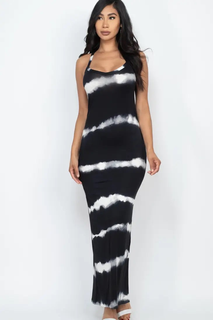 Spaghetti Strap Tie-Dye Maxi Dress - Black or Olive image 7