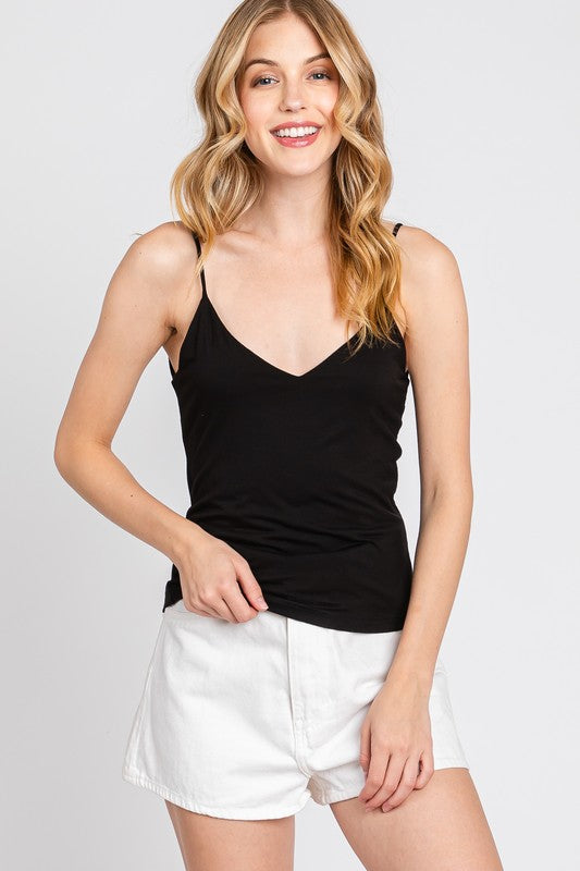 Double Layered Camisole V-Neck Tank Top - Black or Light Taupe image 0