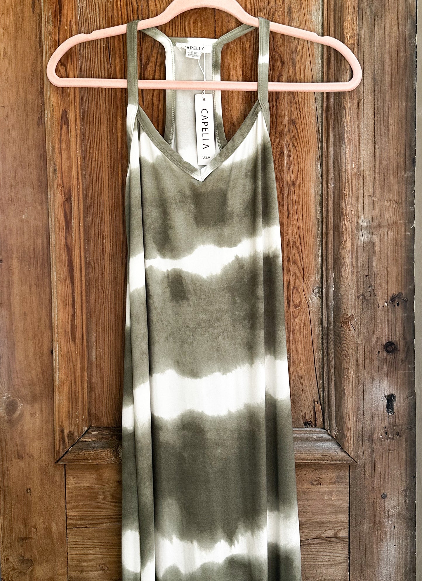 Spaghetti Strap Tie-Dye Maxi Dress - Black or Olive image 4