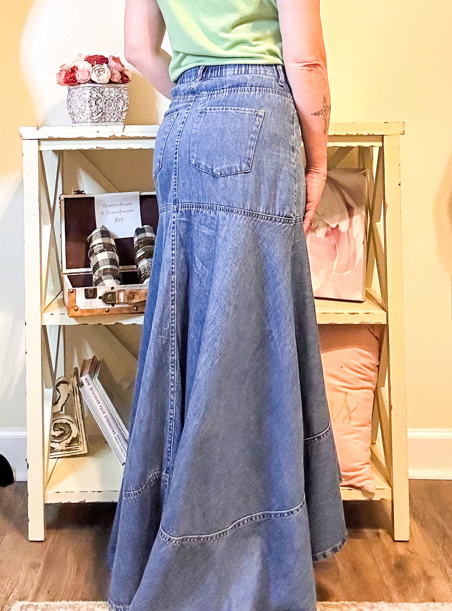 Risen High-Low Full Denim Skirt image 2