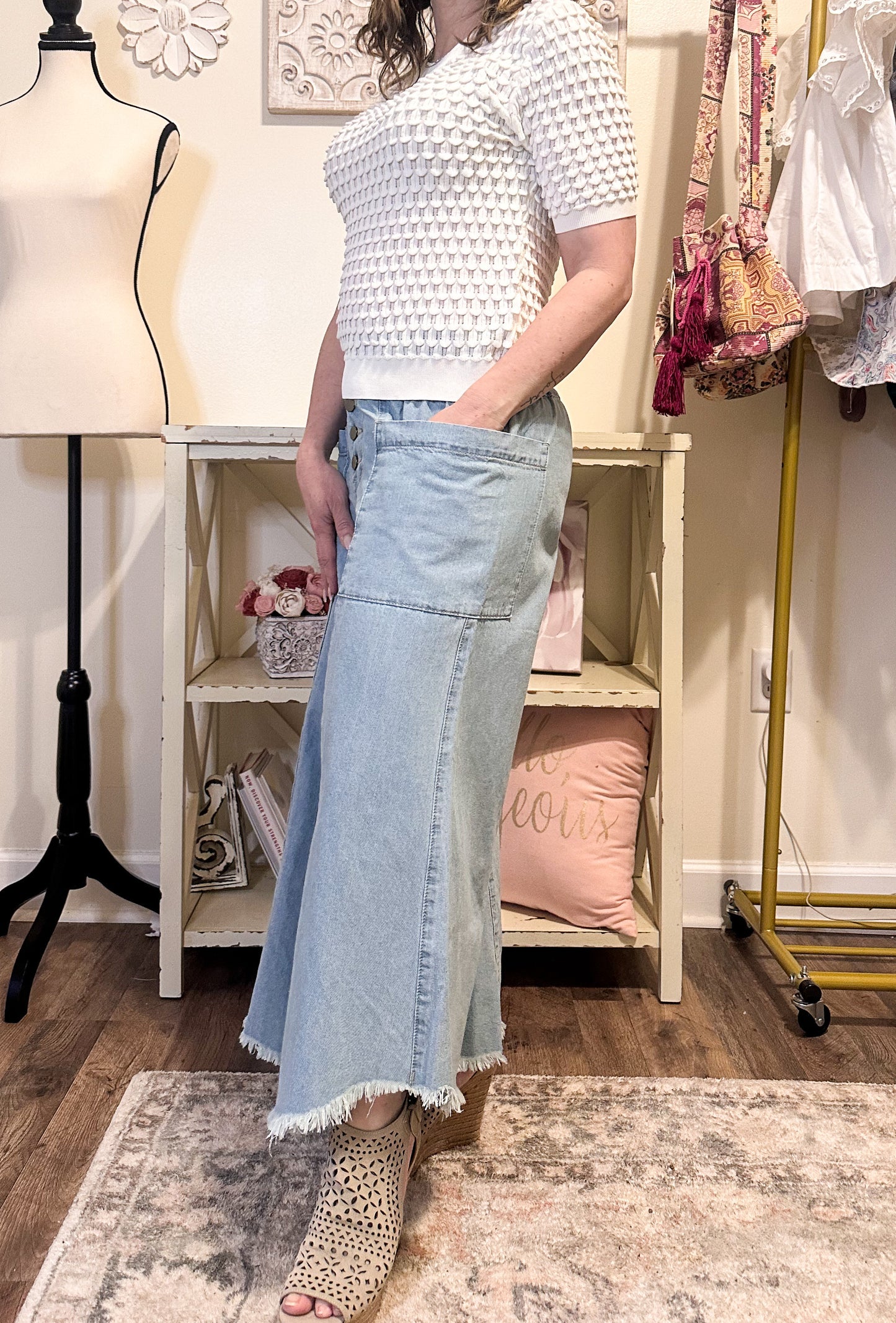 Light Denim Wide Leg Crop Jeans