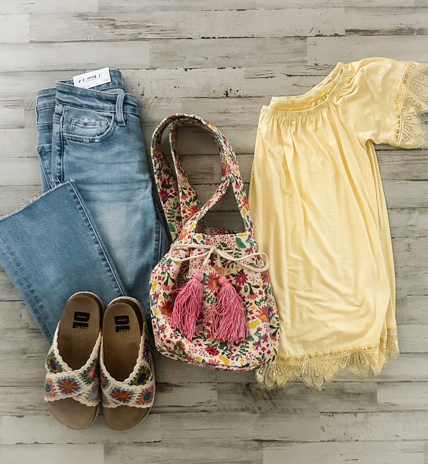 Off Shoulder Lace Detail Top - Yellow image 4