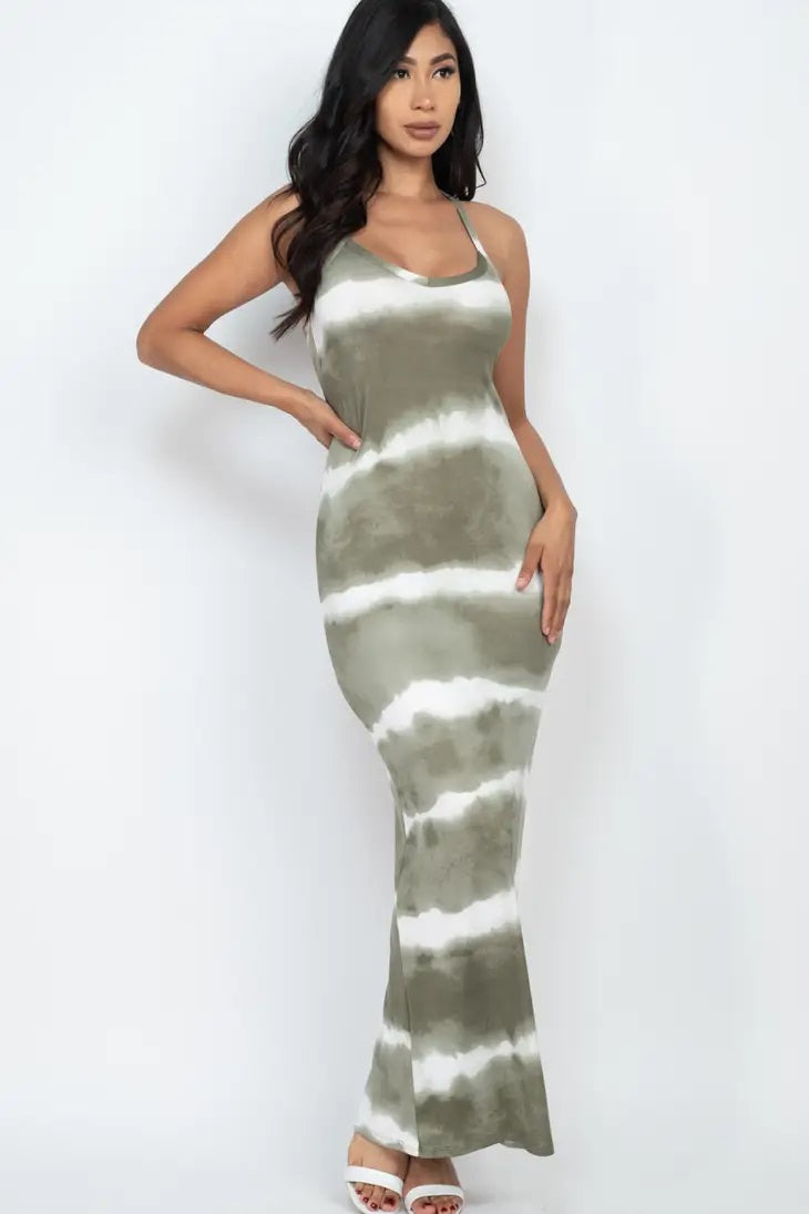 Spaghetti Strap Tie-Dye Maxi Dress - Black or Olive image 6
