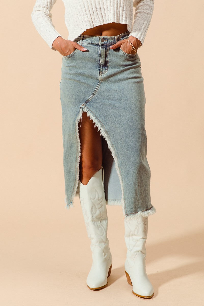 Midi Denim Front Slit Skirt image 4
