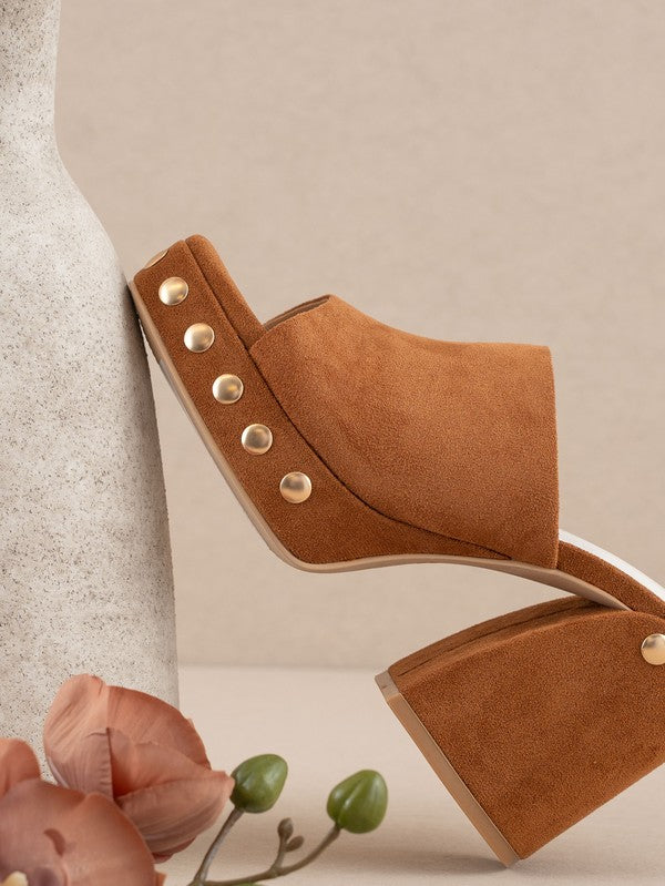 The Leona - Studded Suede Platform Heels - Caramel image 2