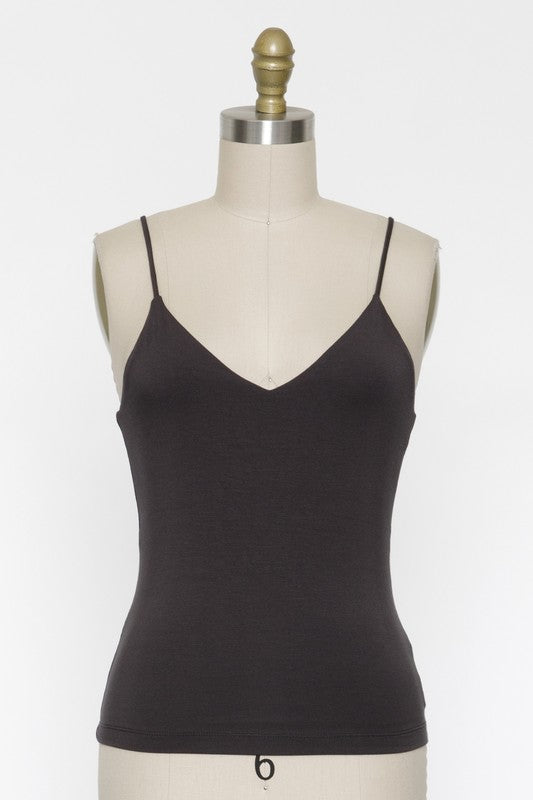 Double Layered Camisole V-Neck Tank Top - Black or Light Taupe image 2
