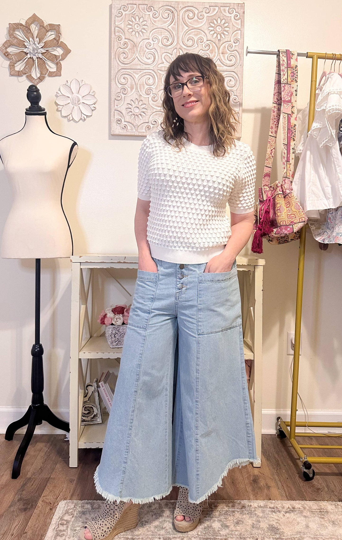 Light Denim Wide Leg Crop Jeans