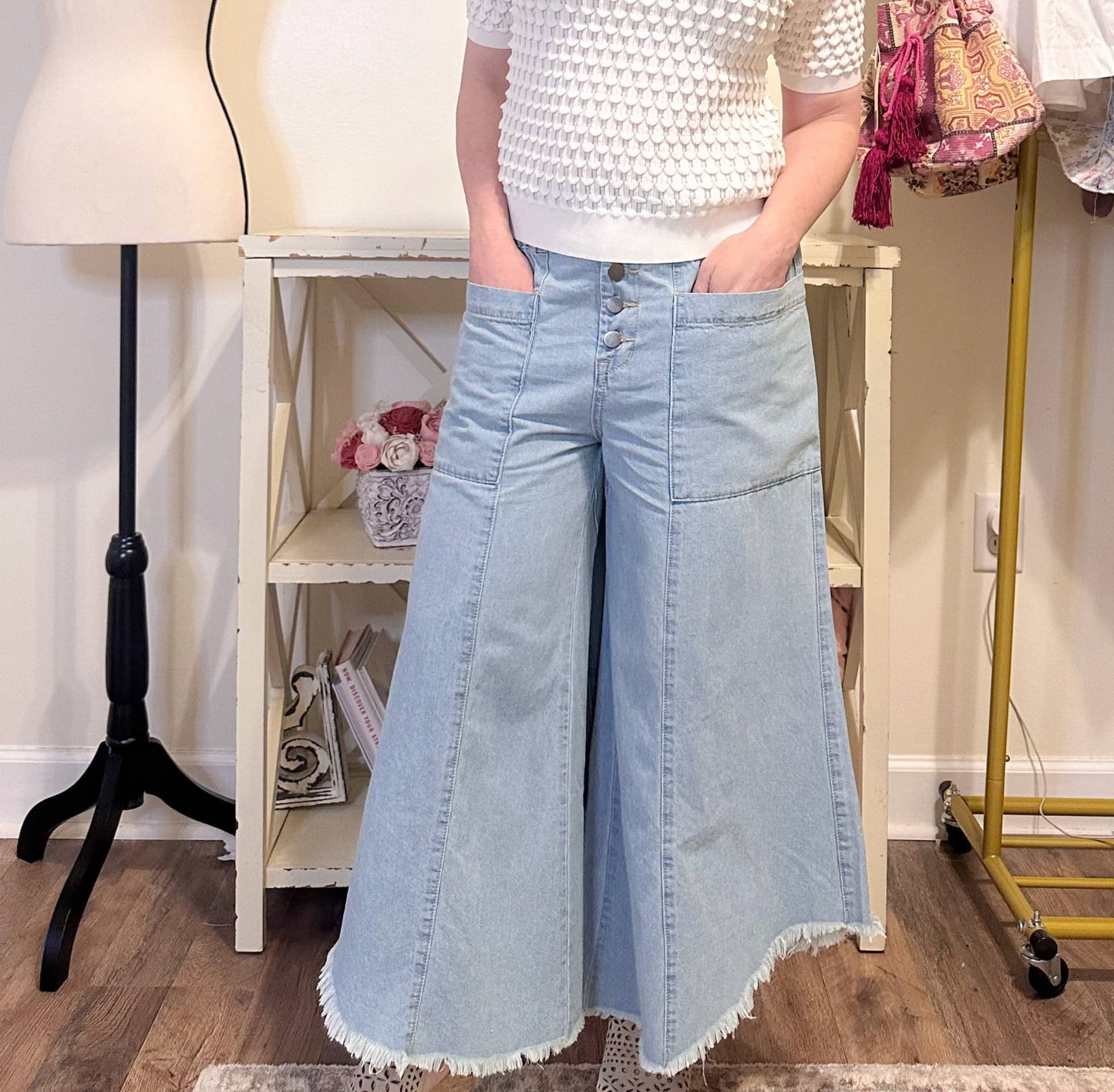 Light Denim Wide Leg Crop Jeans