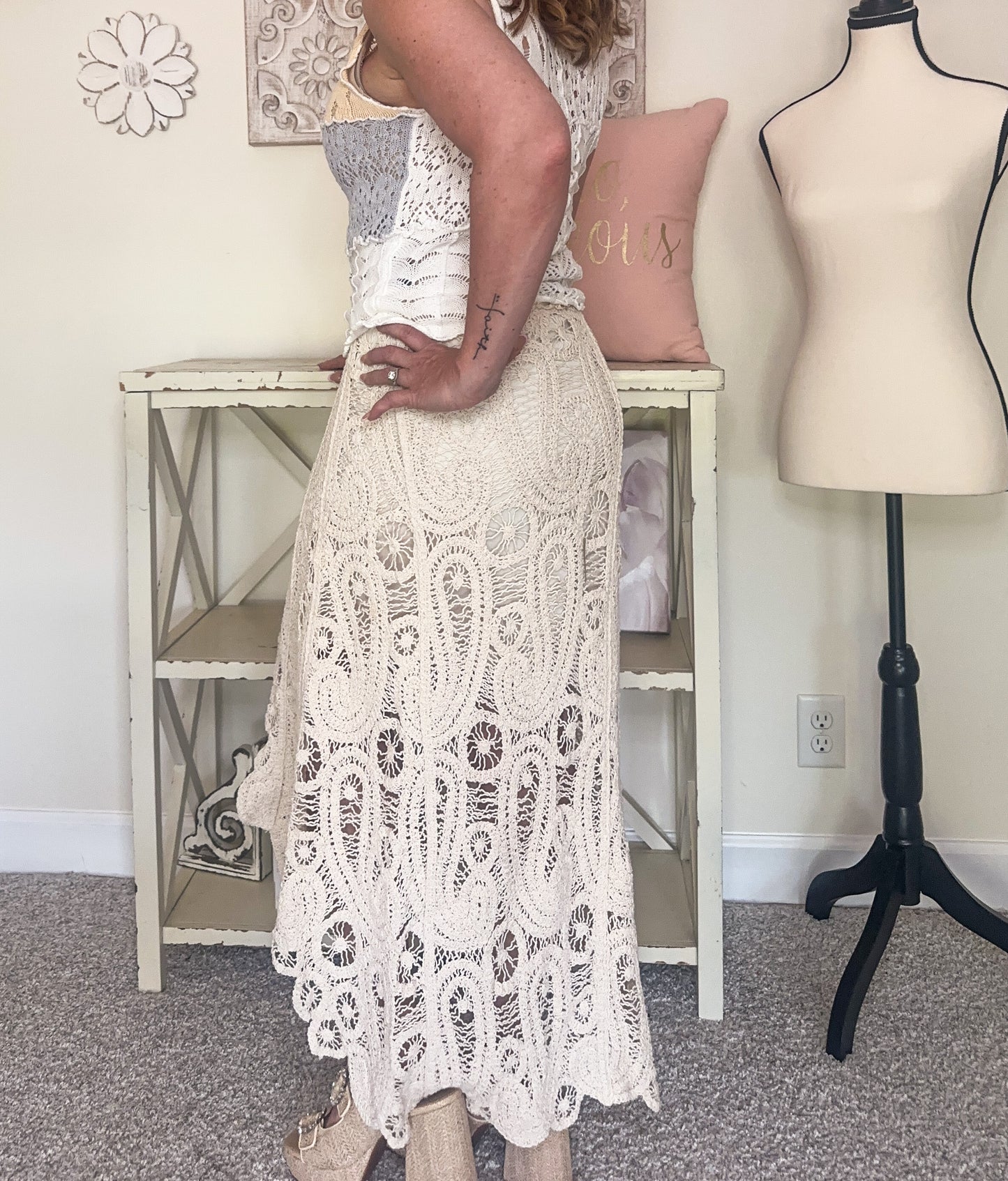POL Crochet Hi-Low Skirt - Natural image 3