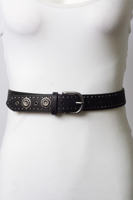 Studded Trim Vegan Leather Belt - Black image 0