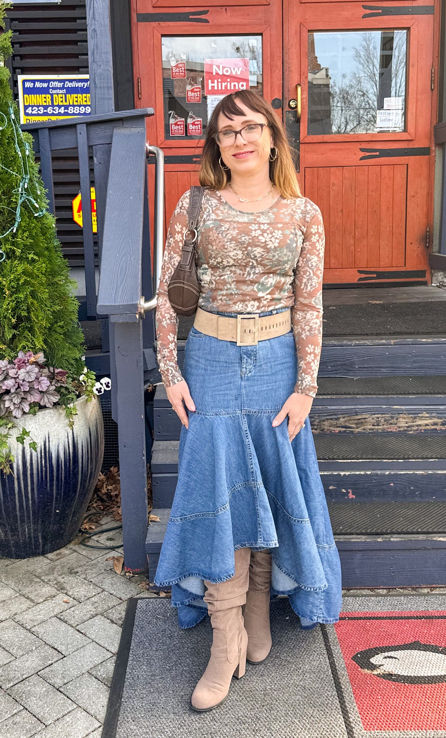 Risen High-Low Full Denim Skirt image 5
