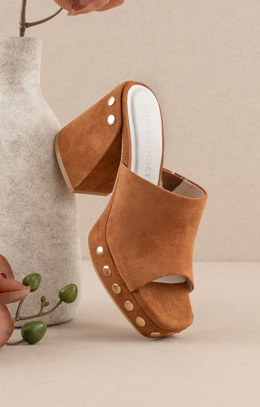 The Leona - Studded Suede Platform Heels - Caramel image 1