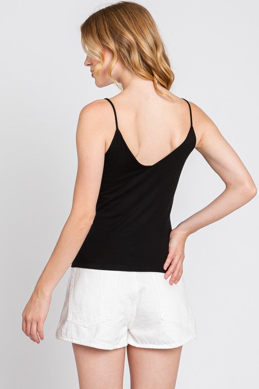 Double Layered Camisole V-Neck Tank Top - Black or Light Taupe image 1