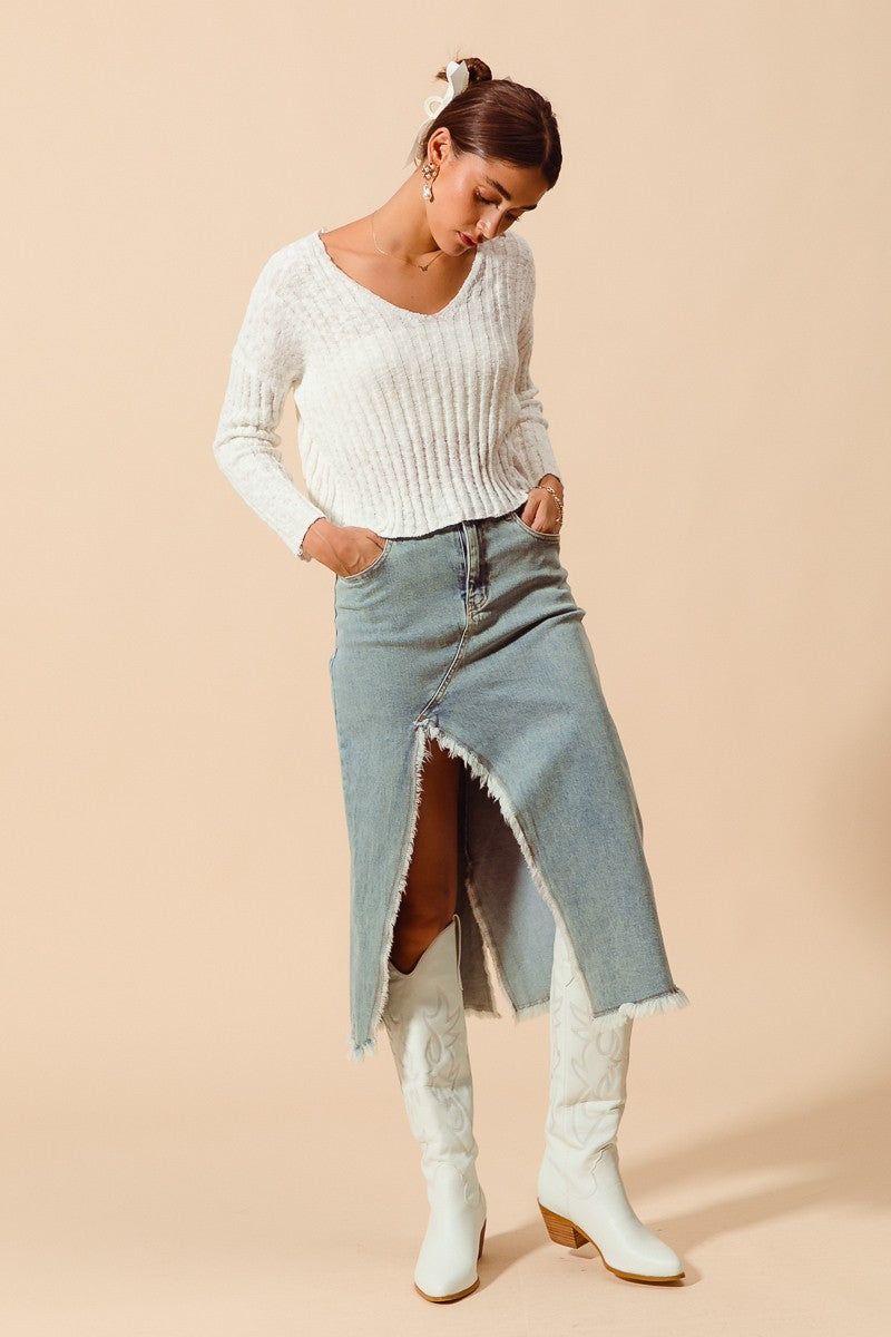 Midi Denim Front Slit Skirt image 3