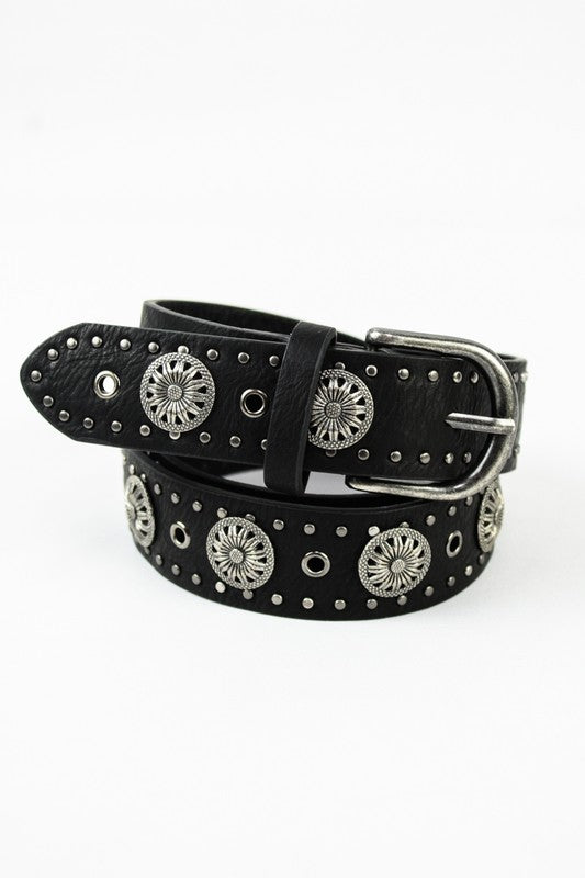 Studded Trim Vegan Leather Belt - Black image 1