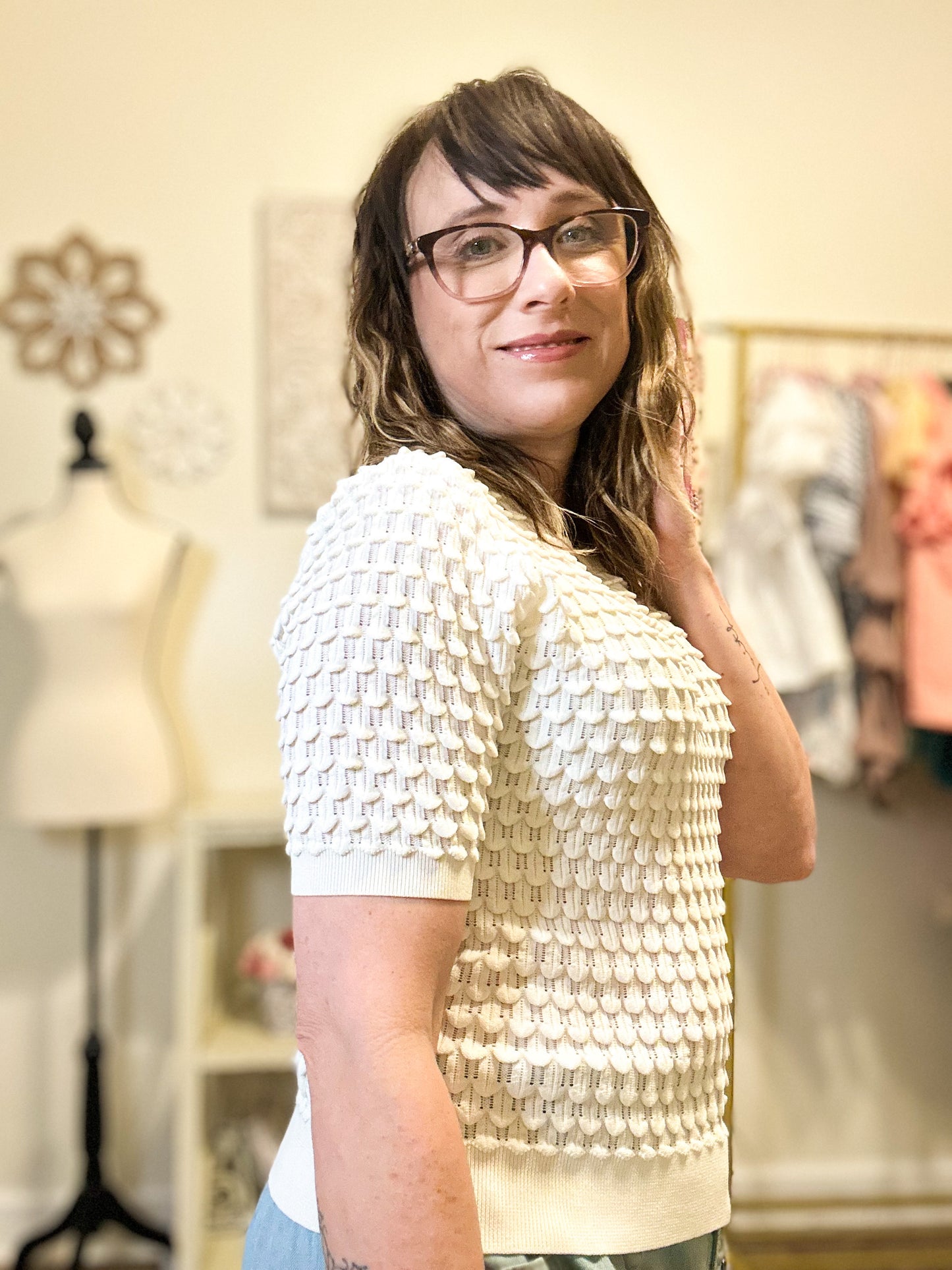 Bubble Textured Knit Top - Off White image 2