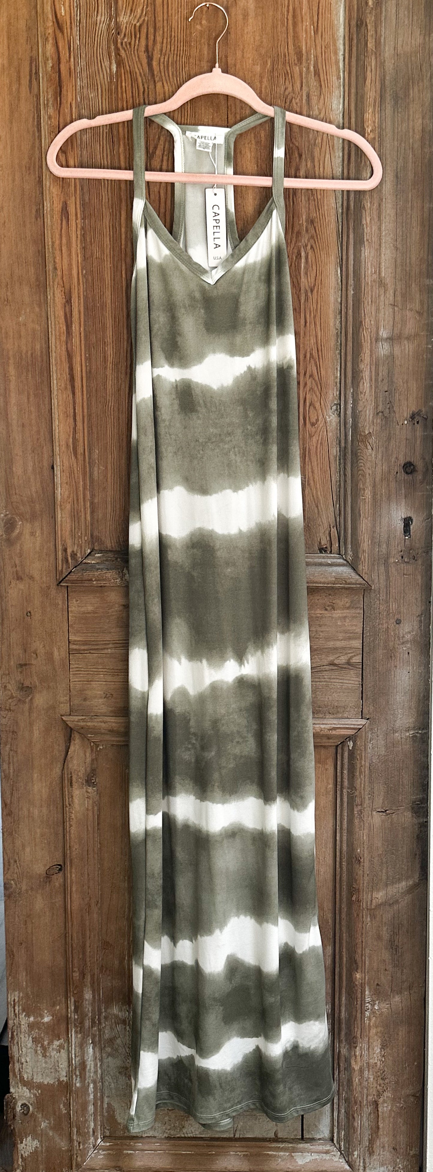 Spaghetti Strap Tie-Dye Maxi Dress - Black or Olive image 2