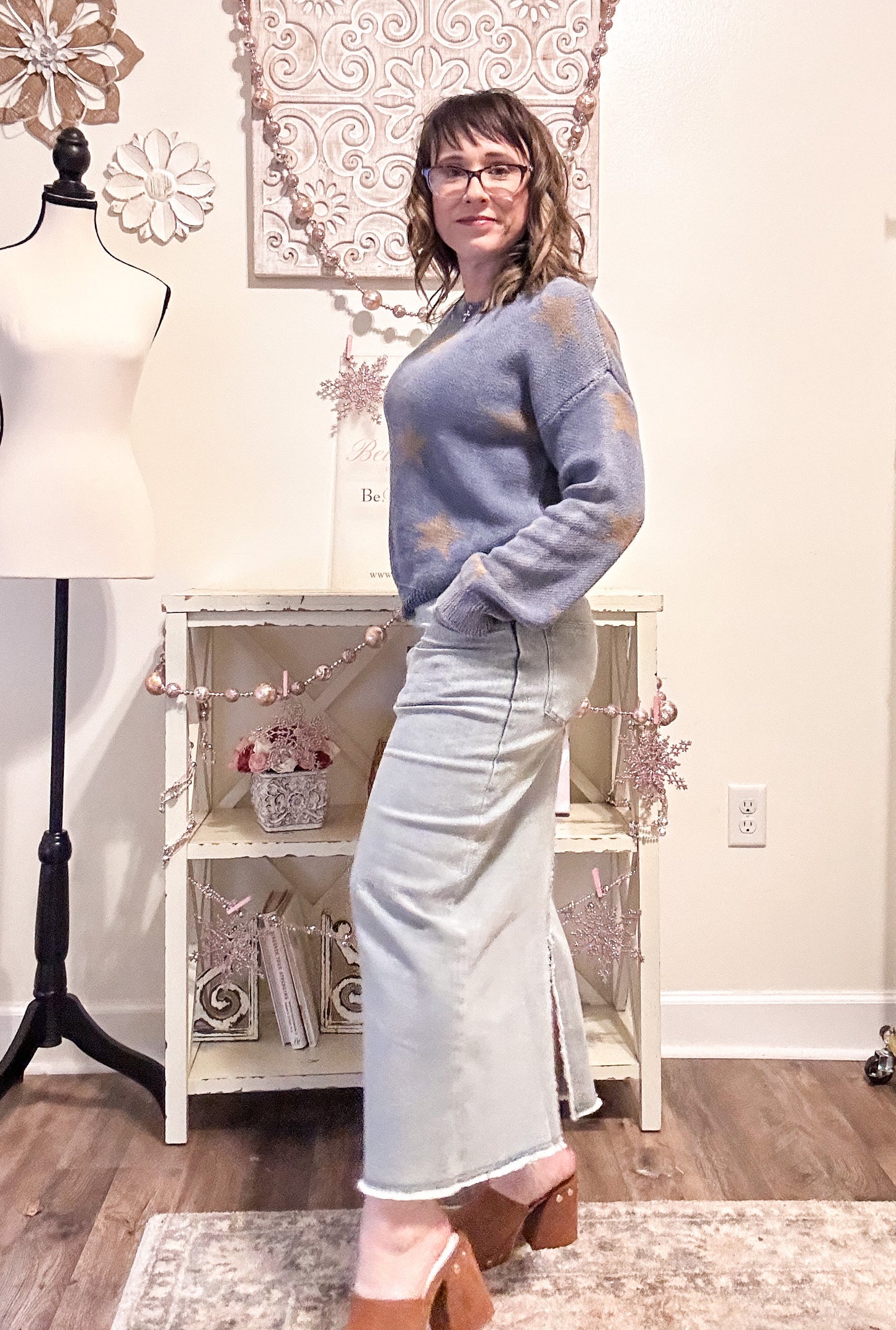 Midi Denim Front Slit Skirt image 1