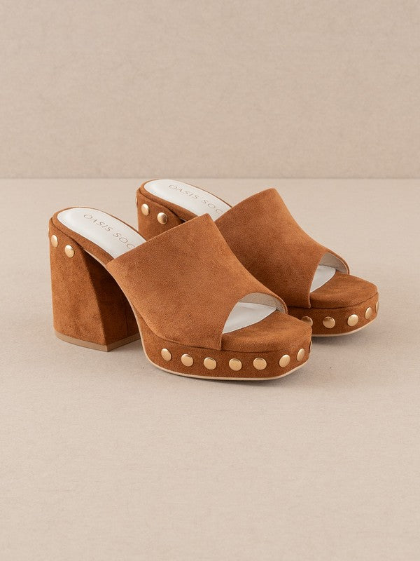 The Leona - Studded Suede Platform Heels - Caramel image 4