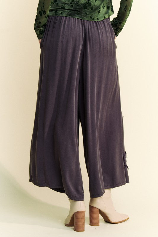Garment Washed Floral Patch Wide Pants - Charcoal image 4