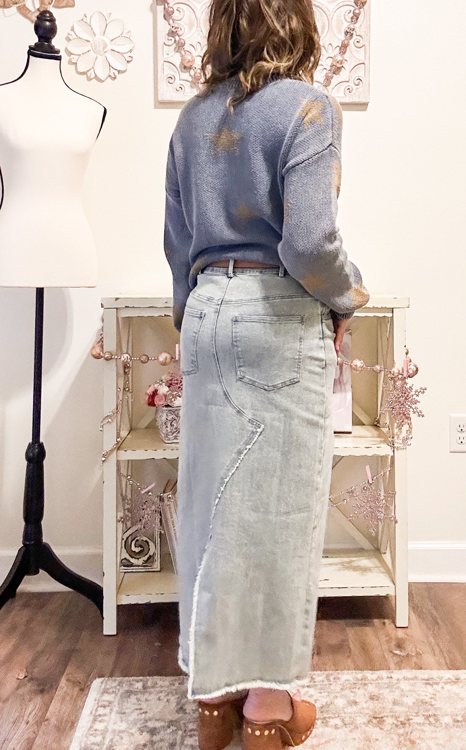 Midi Denim Front Slit Skirt image 2