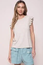 Ruffle Short Sleeve Relaxed Fit Top - Oatmeal image 2