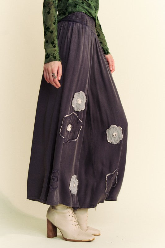 Garment Washed Floral Patch Wide Pants - Charcoal image 5