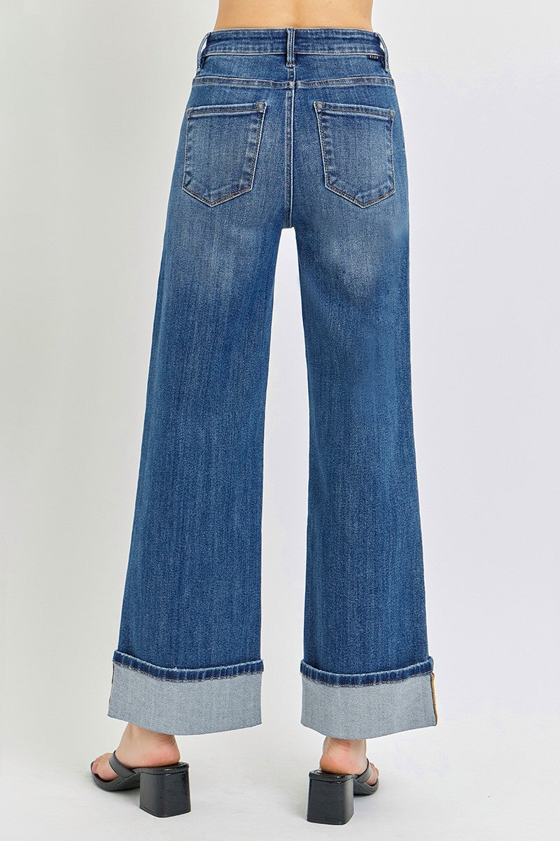 Risen Tummy Control Wide Cuffed Jeans