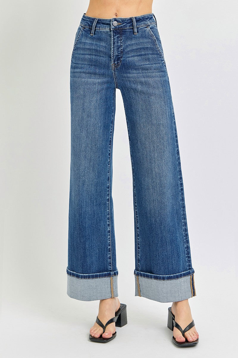 Risen Tummy Control Wide Cuffed Jeans