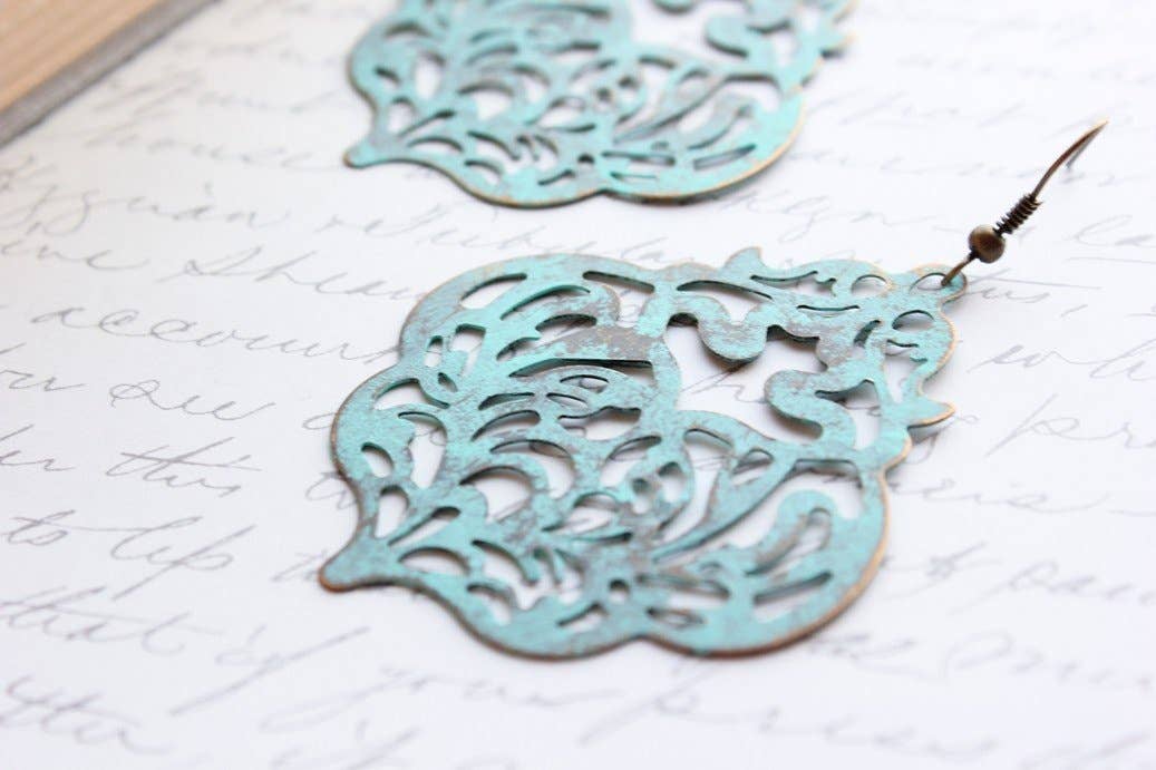 Damask Filigree Earrings - Aqua Blue image 1