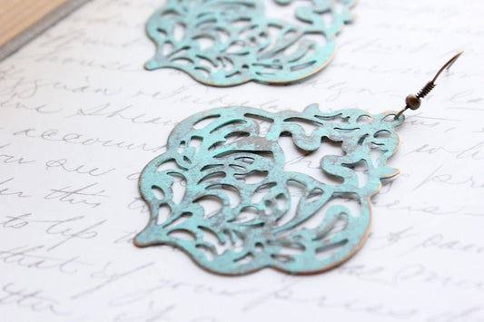 Damask Filigree Earrings - Aqua Blue image 1