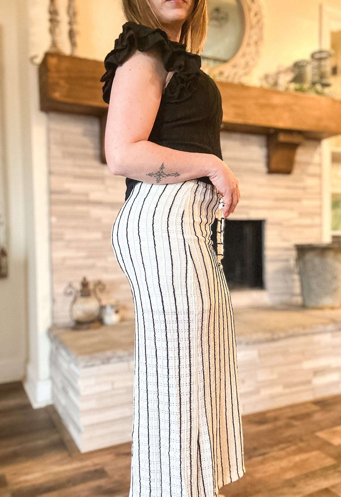 Eyelet Black Stripe Maxi Skirt - Cream image 2
