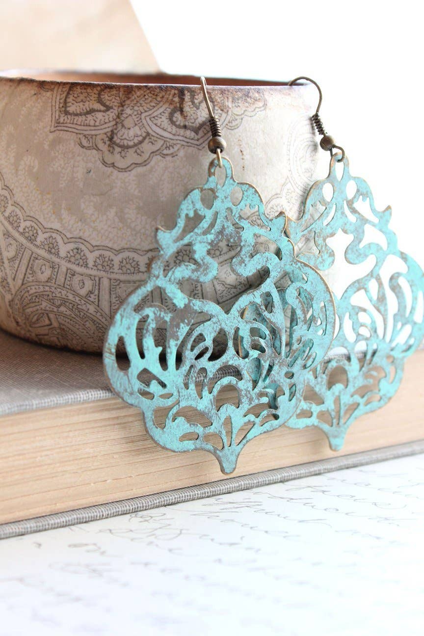 Damask Filigree Earrings - Aqua Blue image 2
