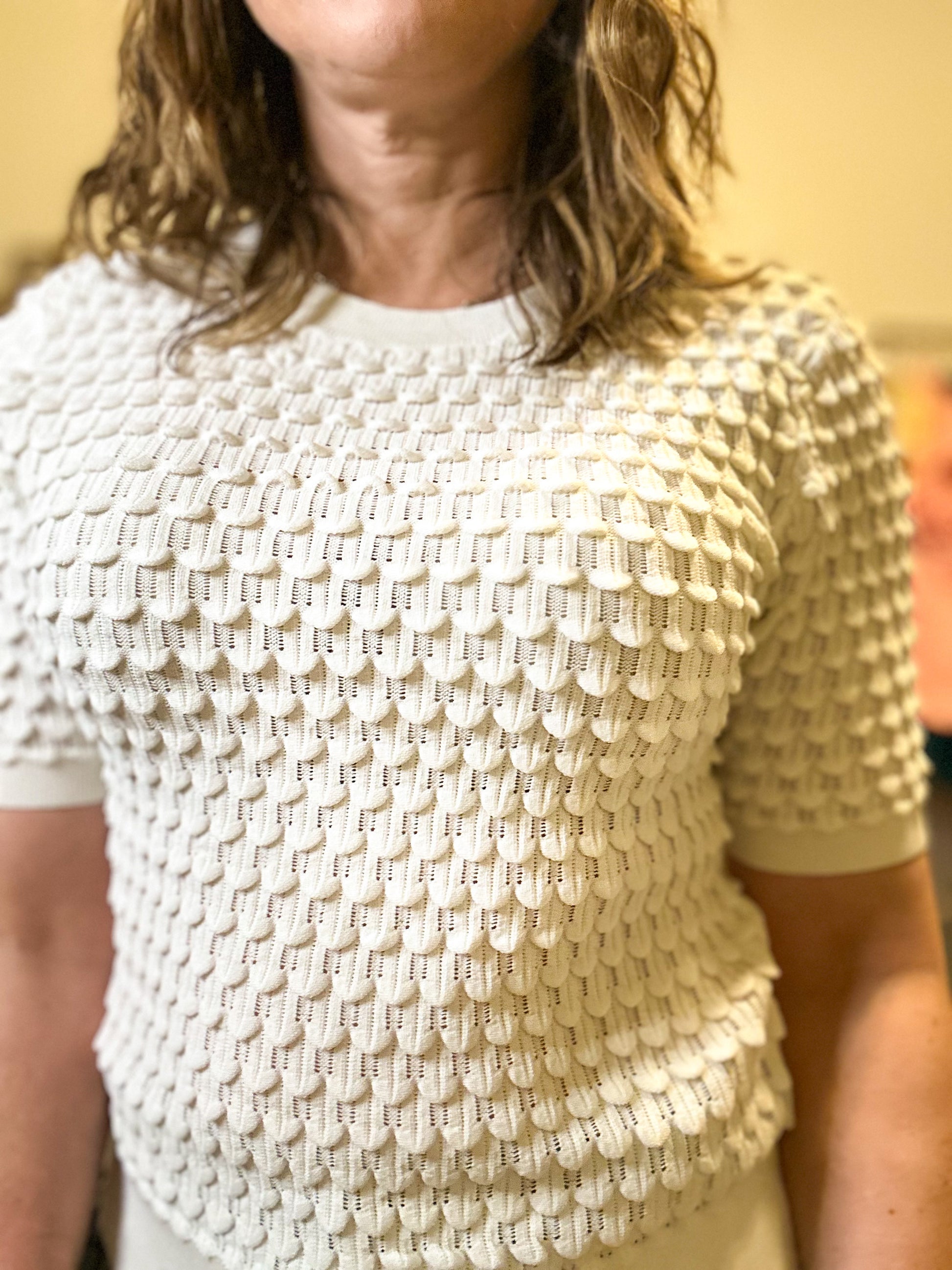 Bubble Textured Knit Top - Off White image 1