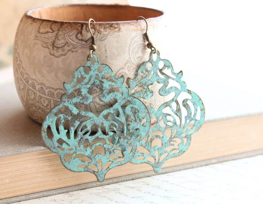 Damask Filigree Earrings - Aqua Blue image 0