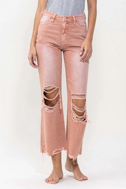 VERVET 90's Vintage Super High Rise Crop Flare Jeans - Melon image 6