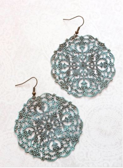 Large Filigree Earrings - Rustic Denim Patina image 1