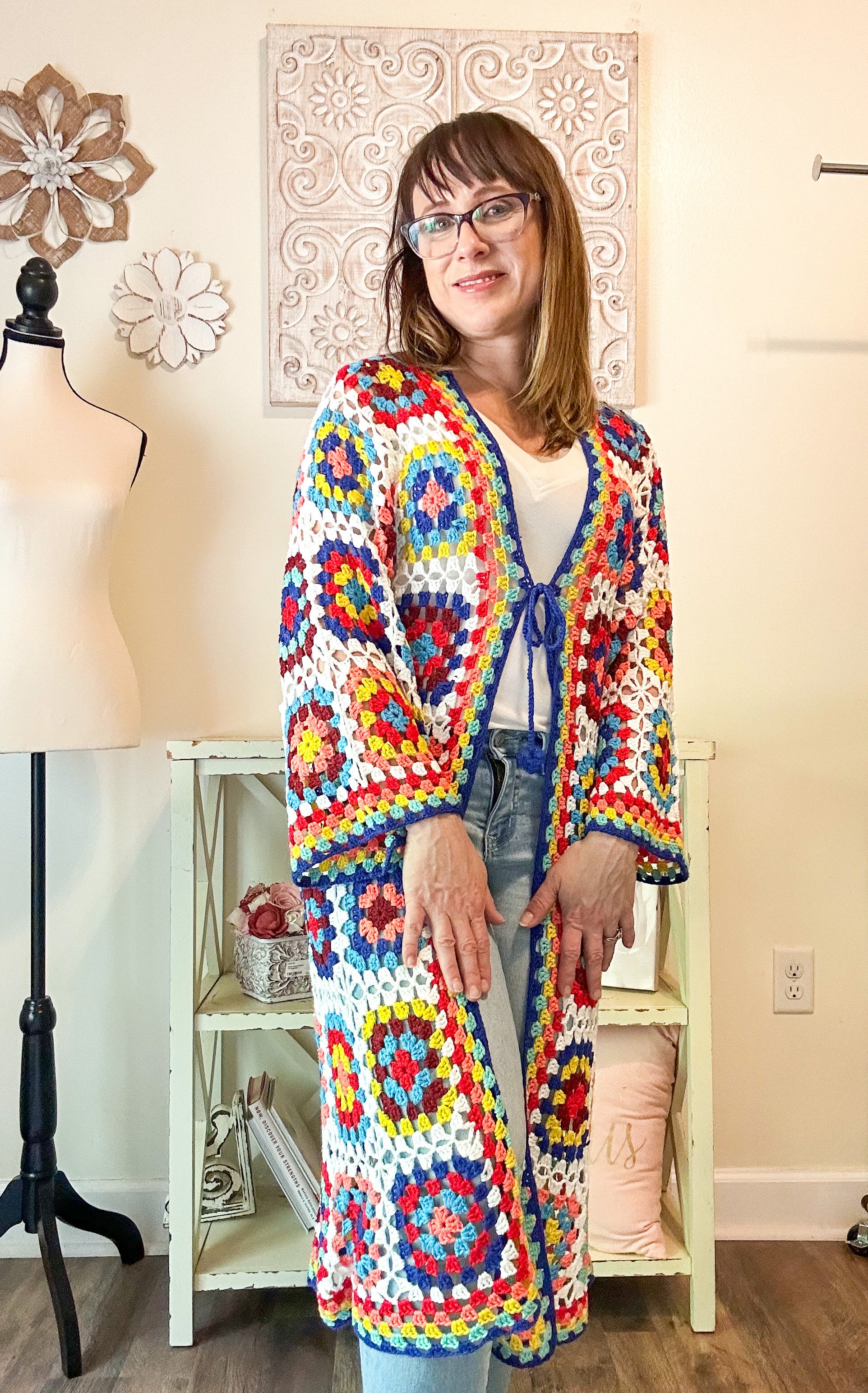 Granny Square Multi Color Crochet Maxi Cardigan image 1