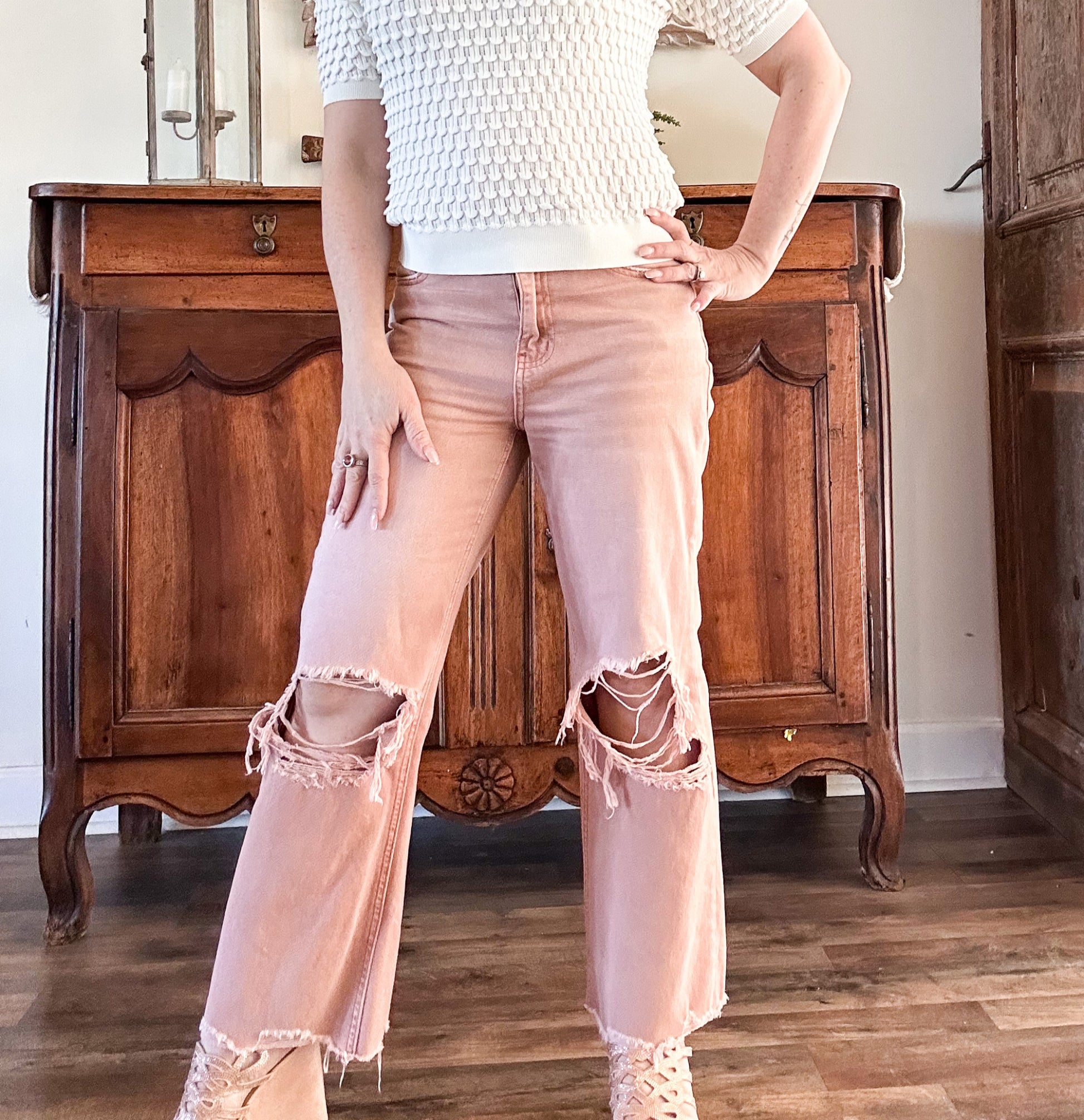 VERVET 90's Vintage Super High Rise Crop Flare Jeans - Melon image 0